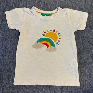 LITTLE GREEN RADICALS baby t-shirt - Sz 9-12 mo - cream w/sun & rainbow design